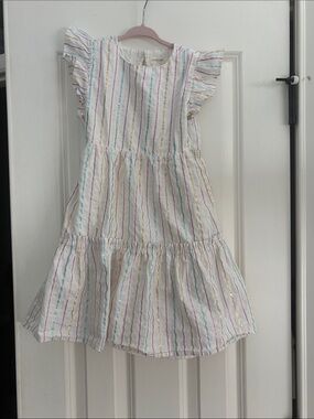 Crewcuts White Dress with Pastel Rainbow Stripes